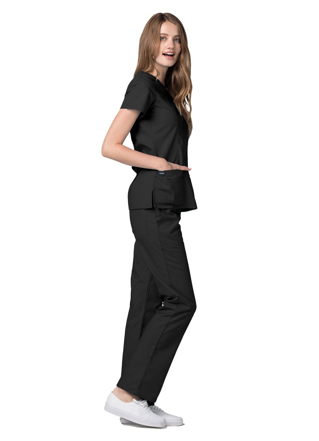 Adar Universal Double Stiched Mock Wrap Scrub Top