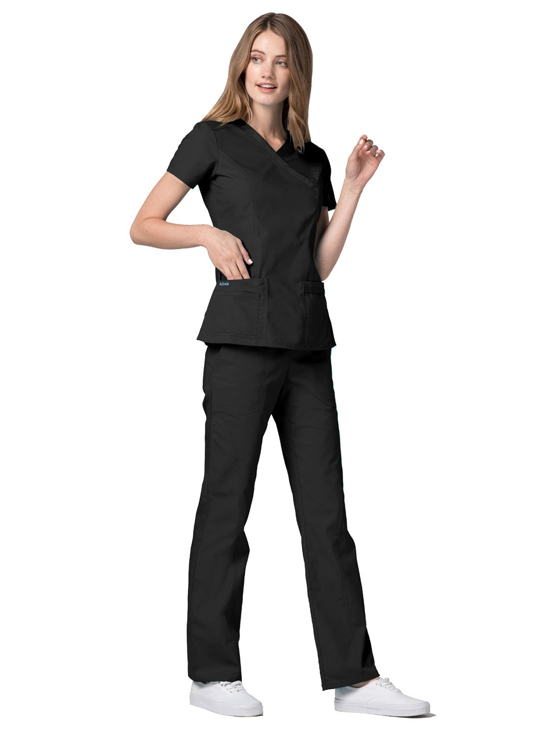 Adar Universal Double Stiched Mock Wrap Scrub Top