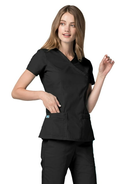 Adar Universal Double Stiched Mock Wrap Scrub Top