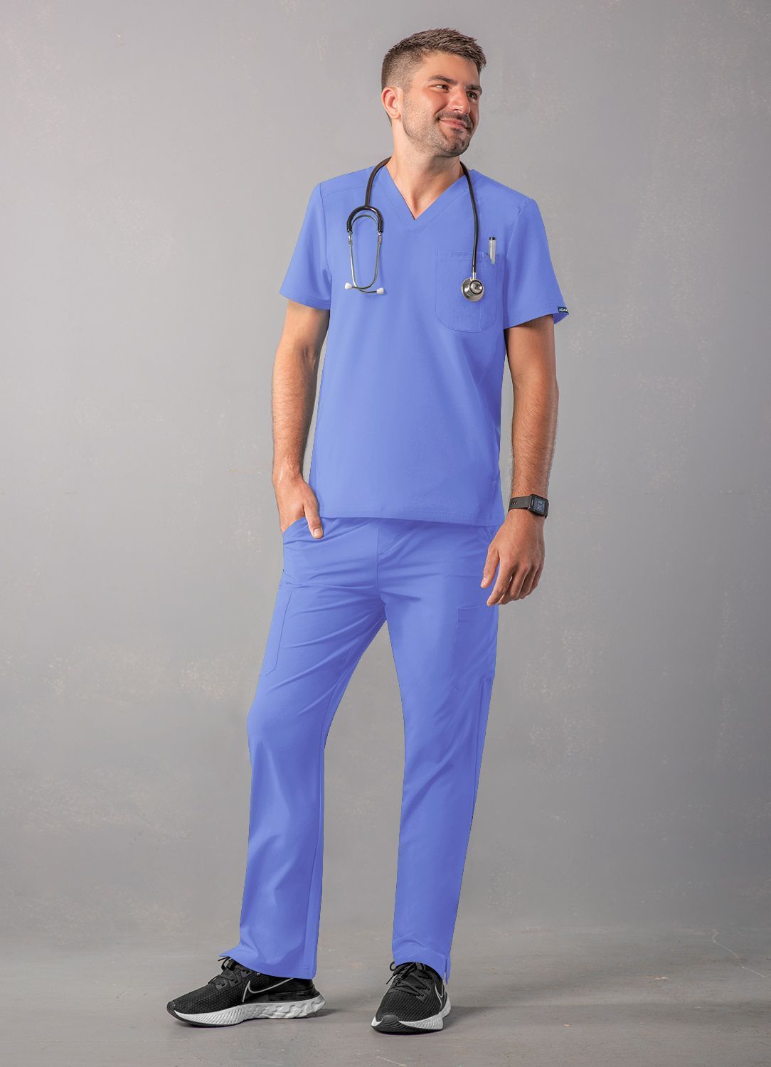 ADAR Addition Men's Modern Multi-pocket V-Neck Scrub Top