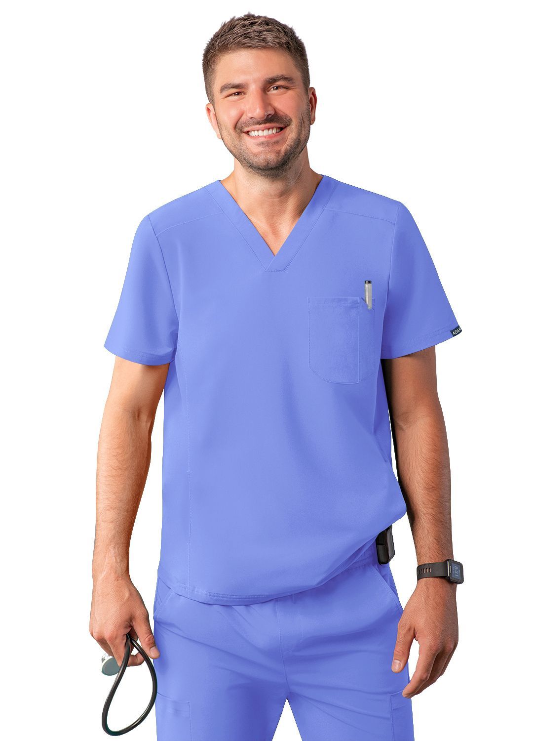 ADAR Addition Men's Modern Multi-pocket V-Neck Scrub Top