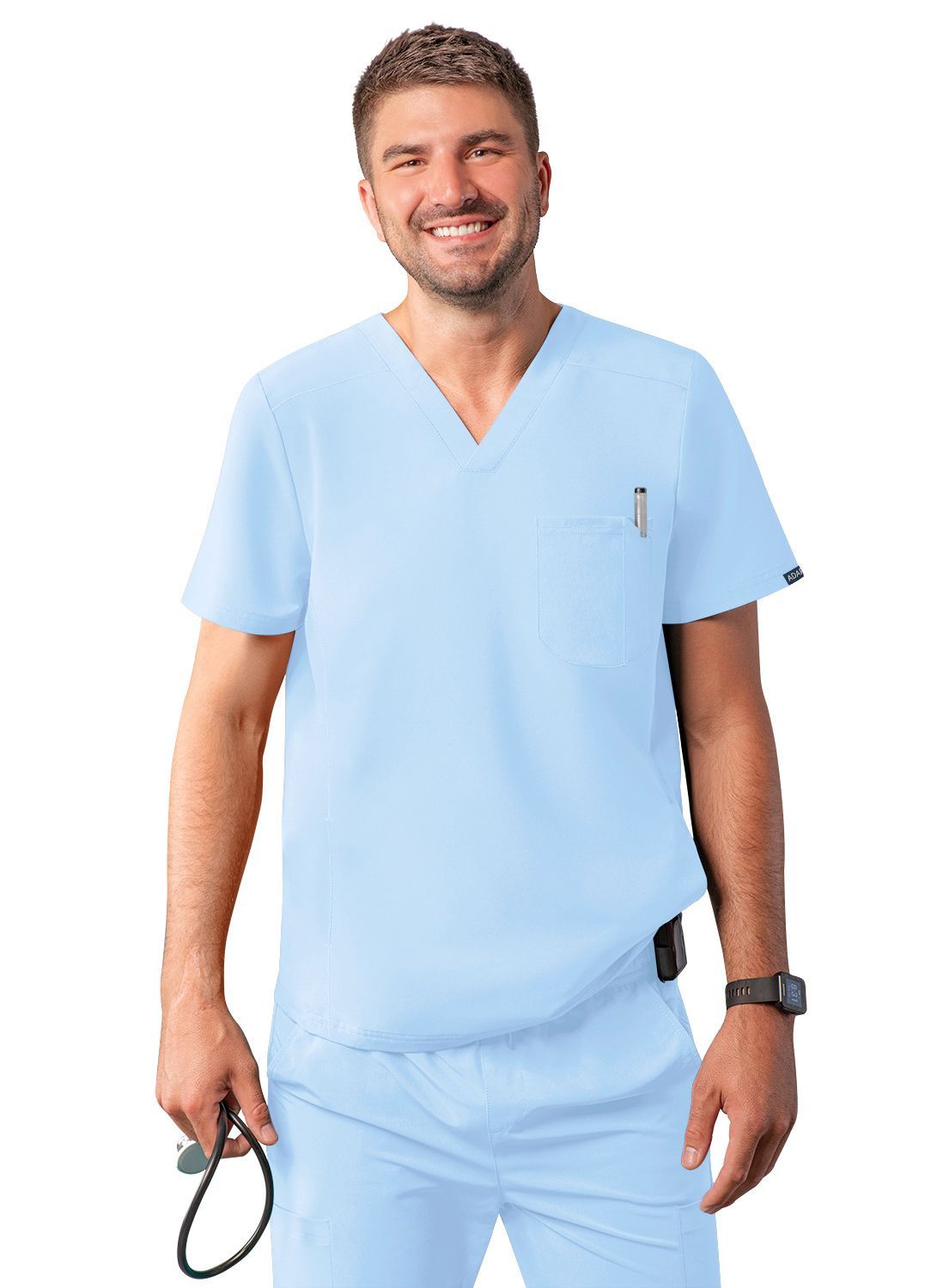 ADAR Addition Men's Modern Multi-pocket V-Neck Scrub Top