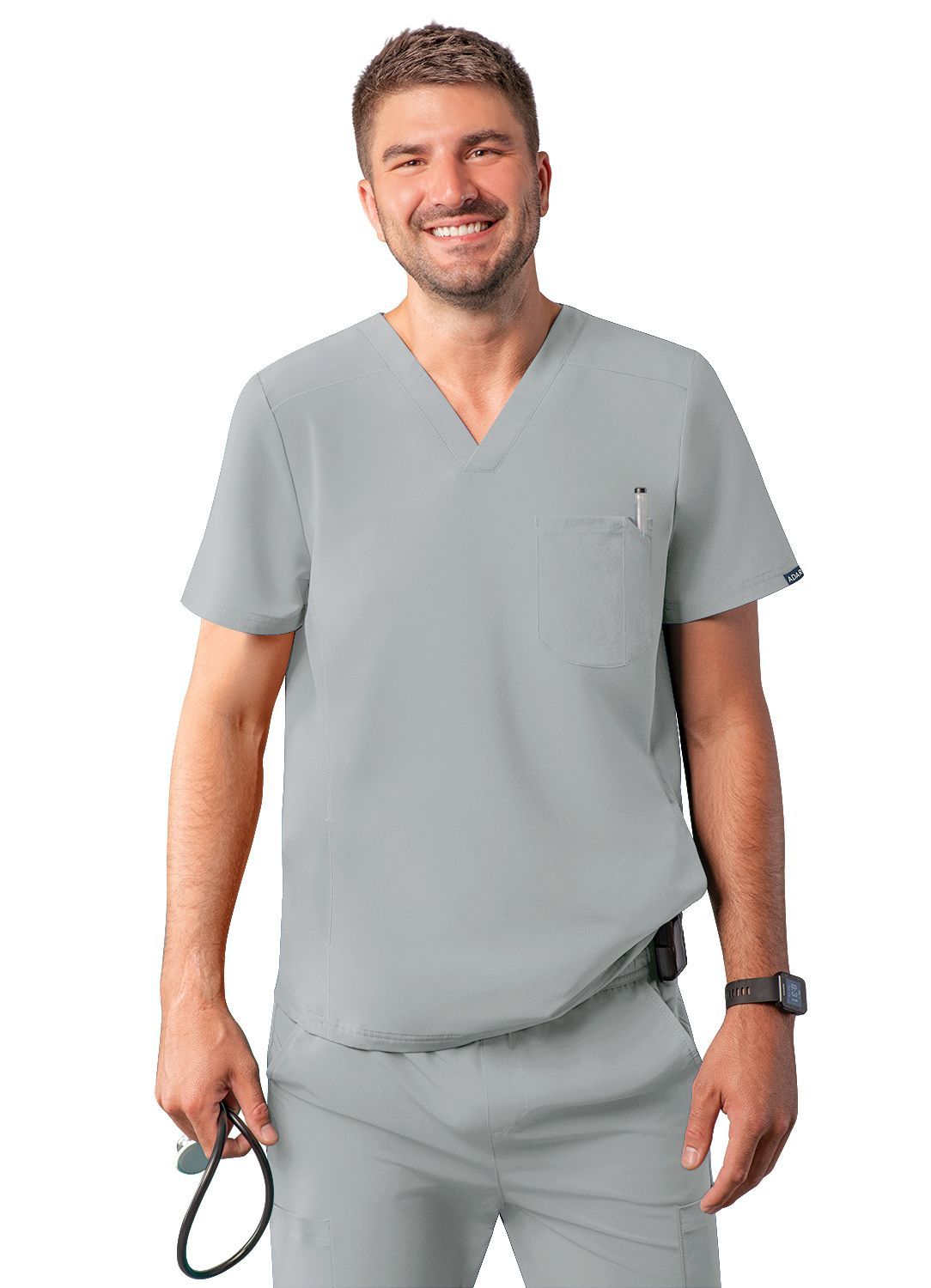 ADAR Addition Men's Modern Multi-pocket V-Neck Scrub Top