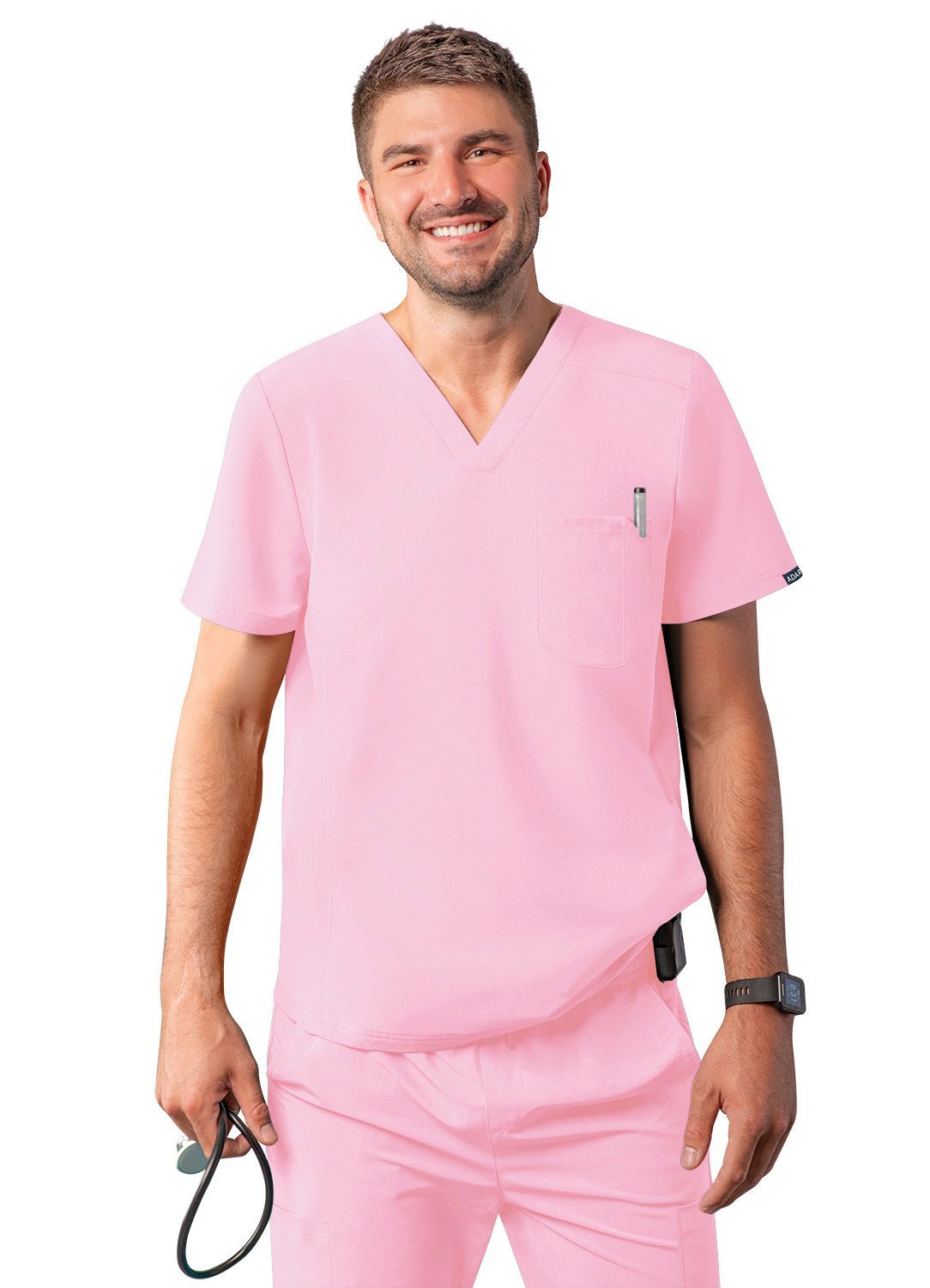 ADAR Addition Men's Modern Multi-pocket V-Neck Scrub Top